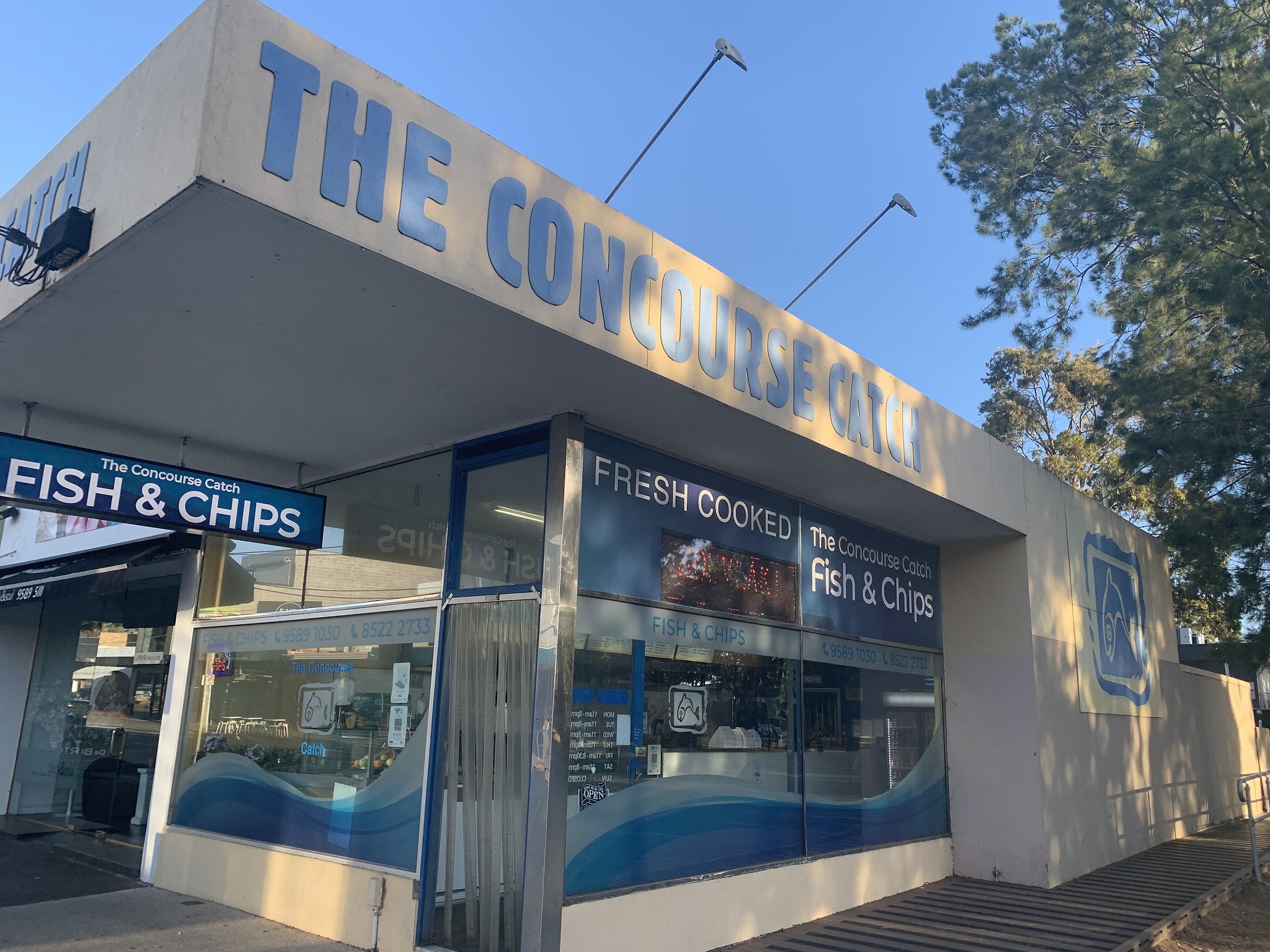 The Concourse Catch shopfront, with the name in blue letters over the windows